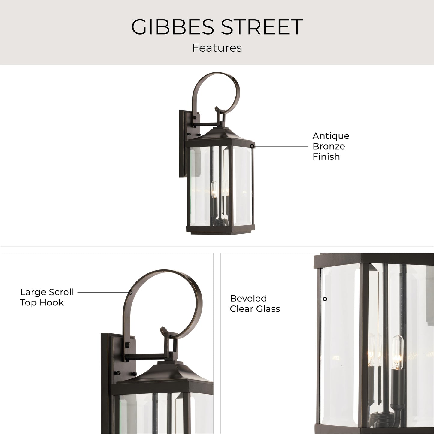 Gibbes Street Collection 2-Light Clear Beveled Glass New Traditional Outdoor Medium Wall Lantern Light Antique Bronze