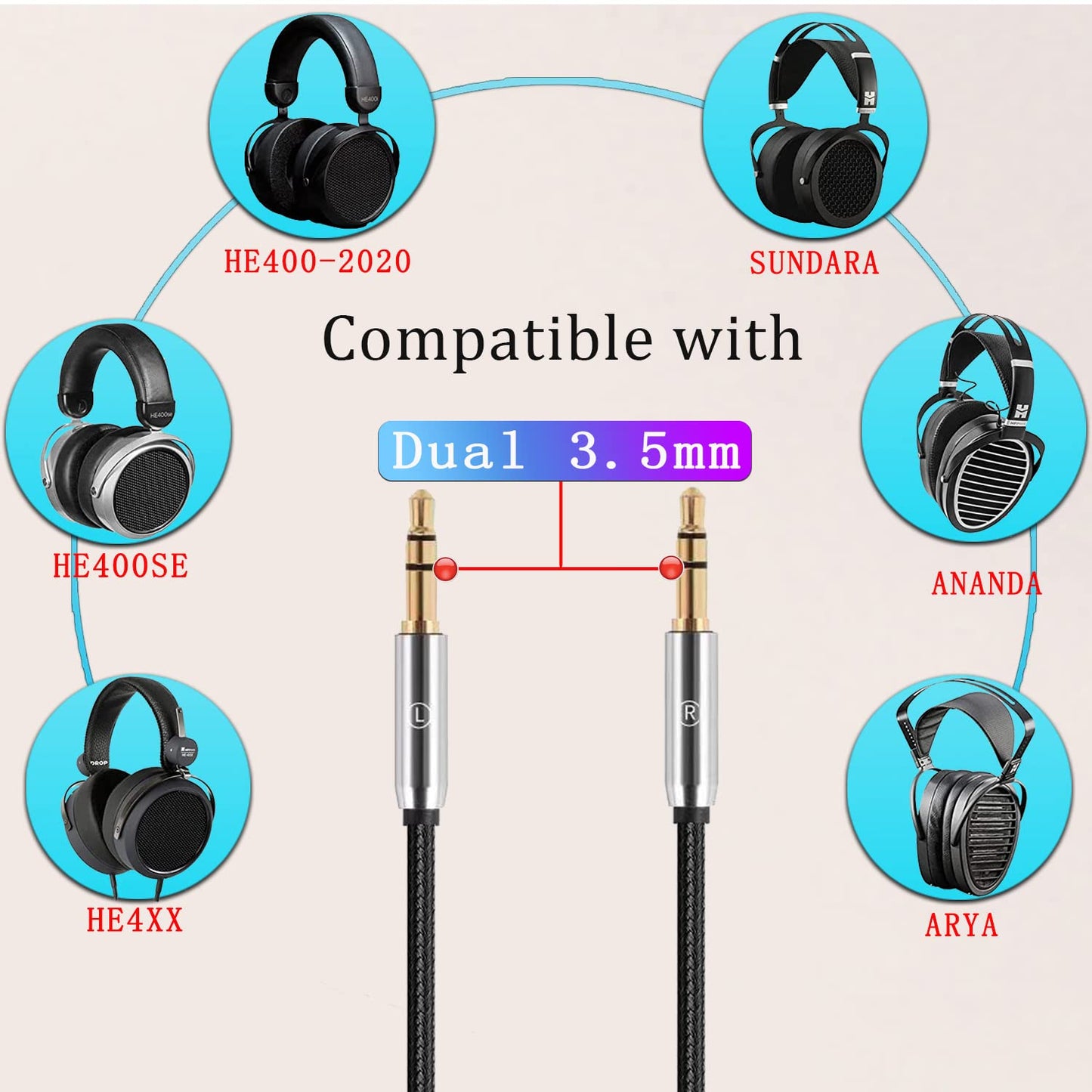 FAAEAL HE400SE Balanced Cable,Compatible for Hifiman Sundara HE4XX HE-350 HE1000 HE-400i(New Edition) HE560,4.4mm to Dual 3.5mm Works on Sony WM1A…