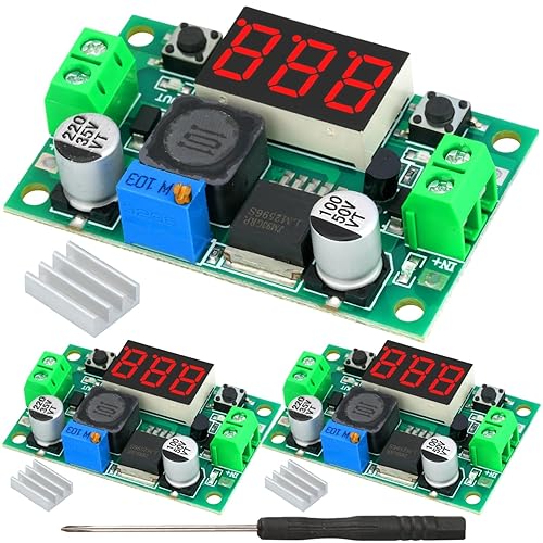 MTDELE 3Pcs LM2596 DC-DC Buck Converter Module Adjustable 4.0-40V Input Voltage Conversion 1.25V-37V Output Voltage with LED Digital Display