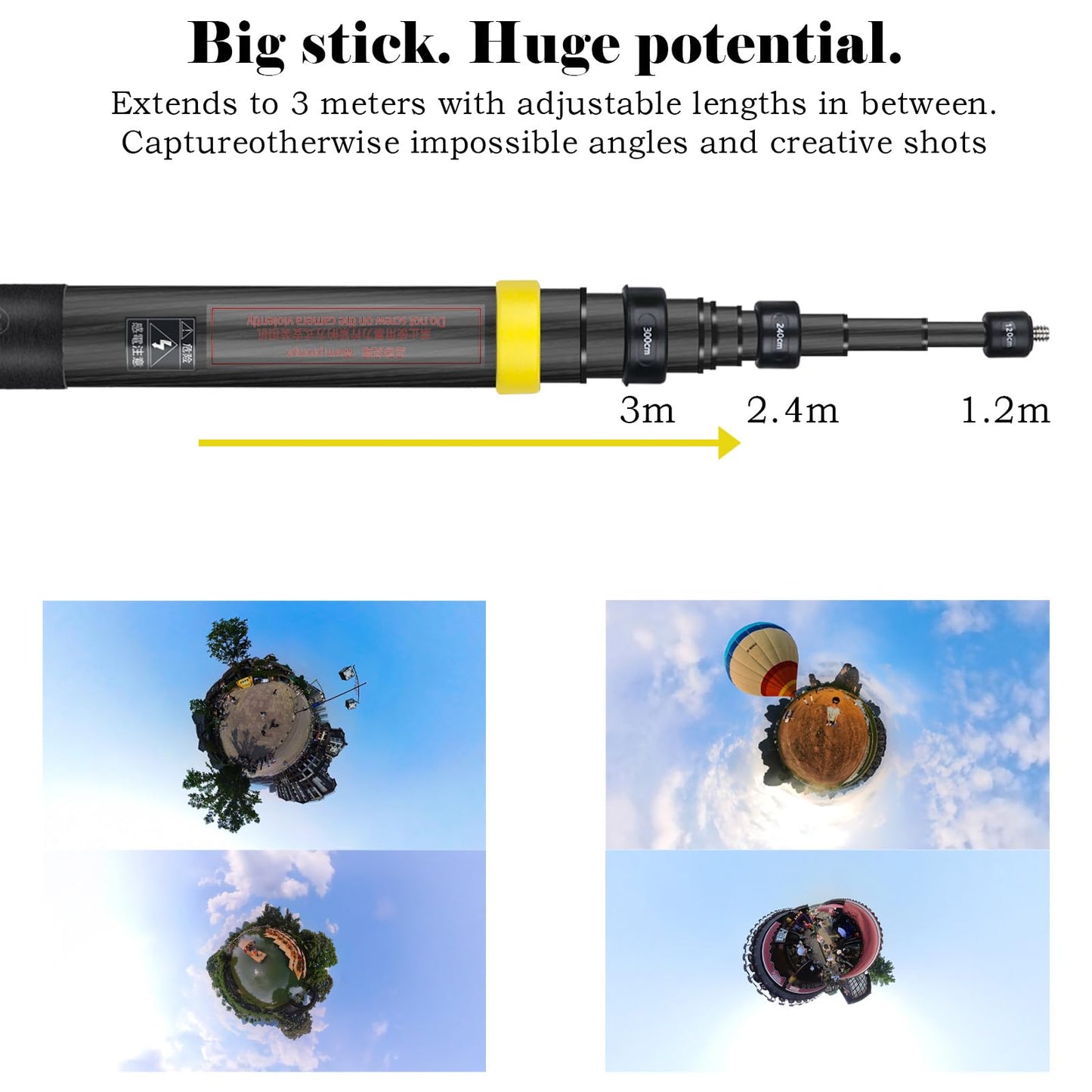 3m Selfie Stick 9.8ft Carbon Fiber Extended Invisible Selfie Stick for Insta360 X5/X4/X3/X2/ONE R/RS/X & GO 2 - Action Camera