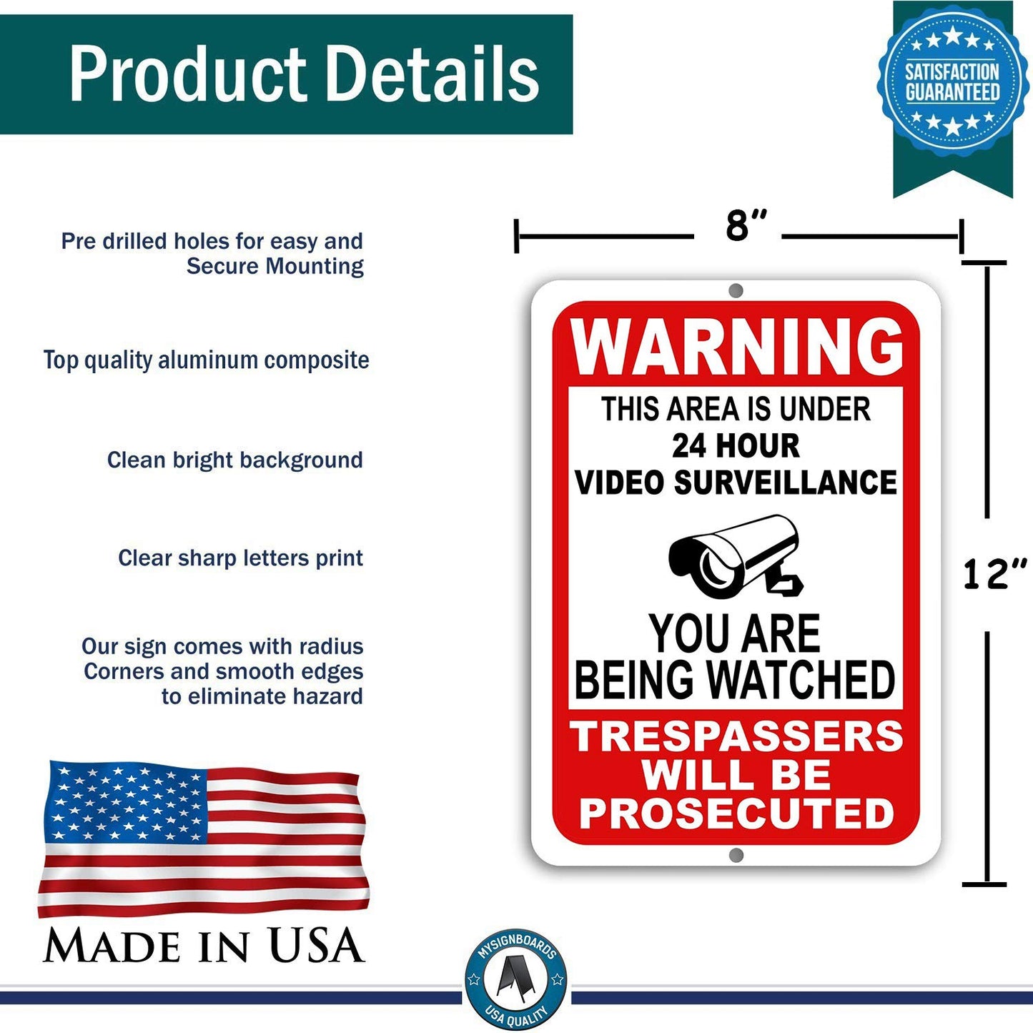 Mysignboards Warning This Property Under 24 Hour Video Surveillance Sign Security CCTV Aluminum - Metal - You are Being Watched!!!