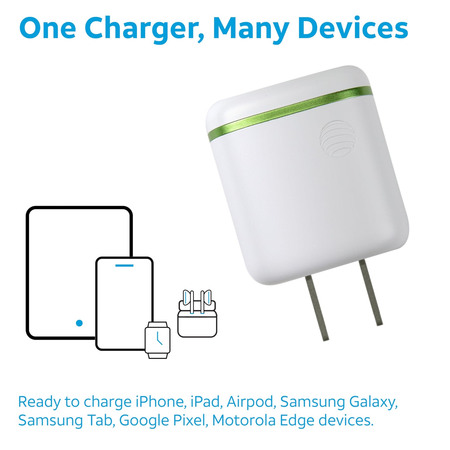 AT&T USB-C Wall Charger 30W Fast Charging Power Adapter - Foldable Prongs, Compact Travel Charger - Compatible with iPhone 15, iPad, Samsung Galaxy