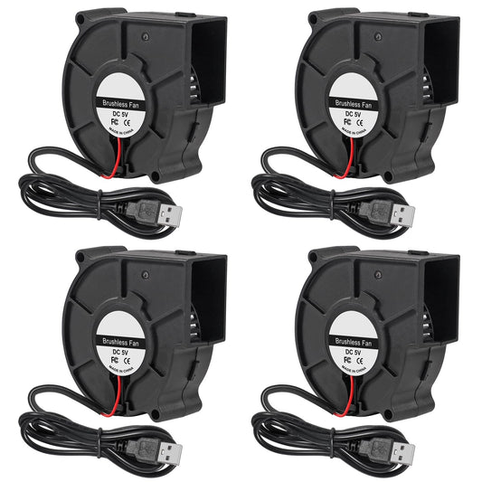ACEIRMC 4pcs 75x30mm Blower Cooling Fan Turbine Centrifugal Fan 5V Brushless USB Sleeve Bearing/Dual Ball Bearing 2 pin Computer Fan Multi Used