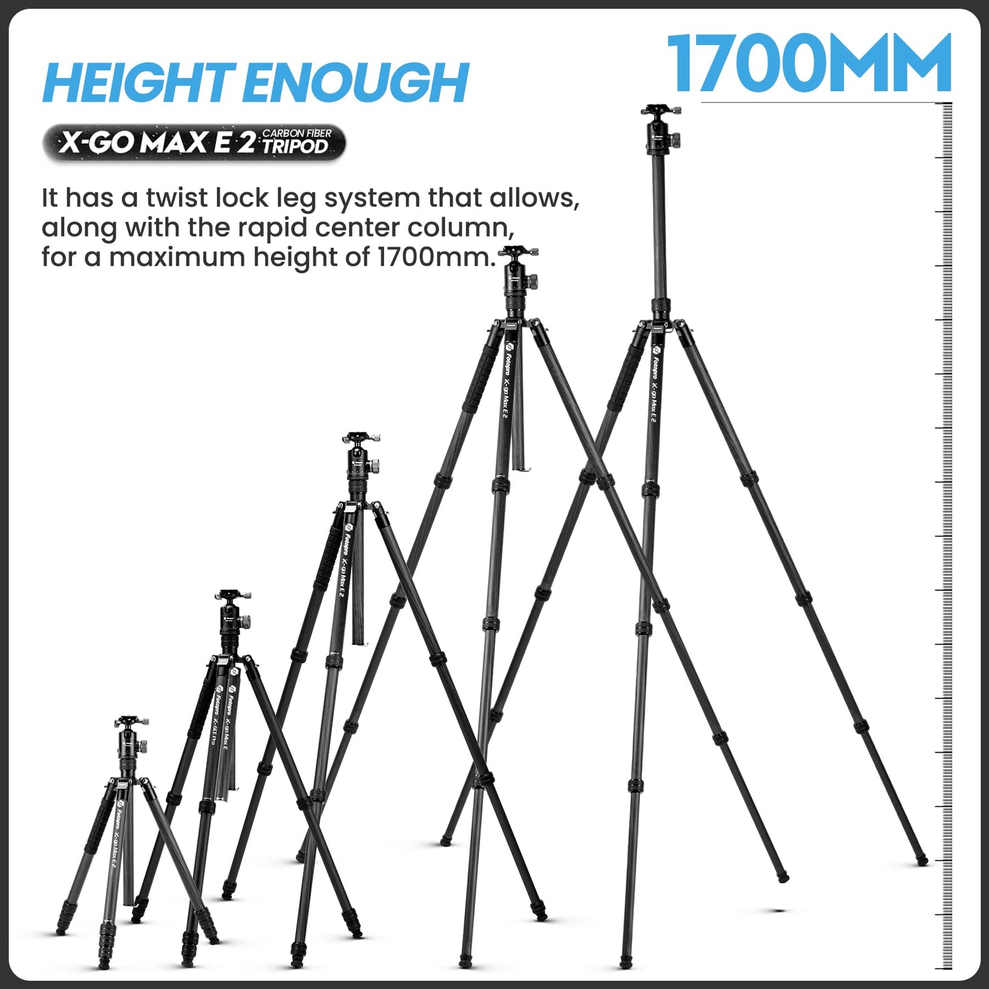 Fotopro 68" Carbon Fiber Travel Tripod, Heavy Duty Camera Tripod with Ball Head, Detachable Monopod with Quick Release Plate and Bag, Load up