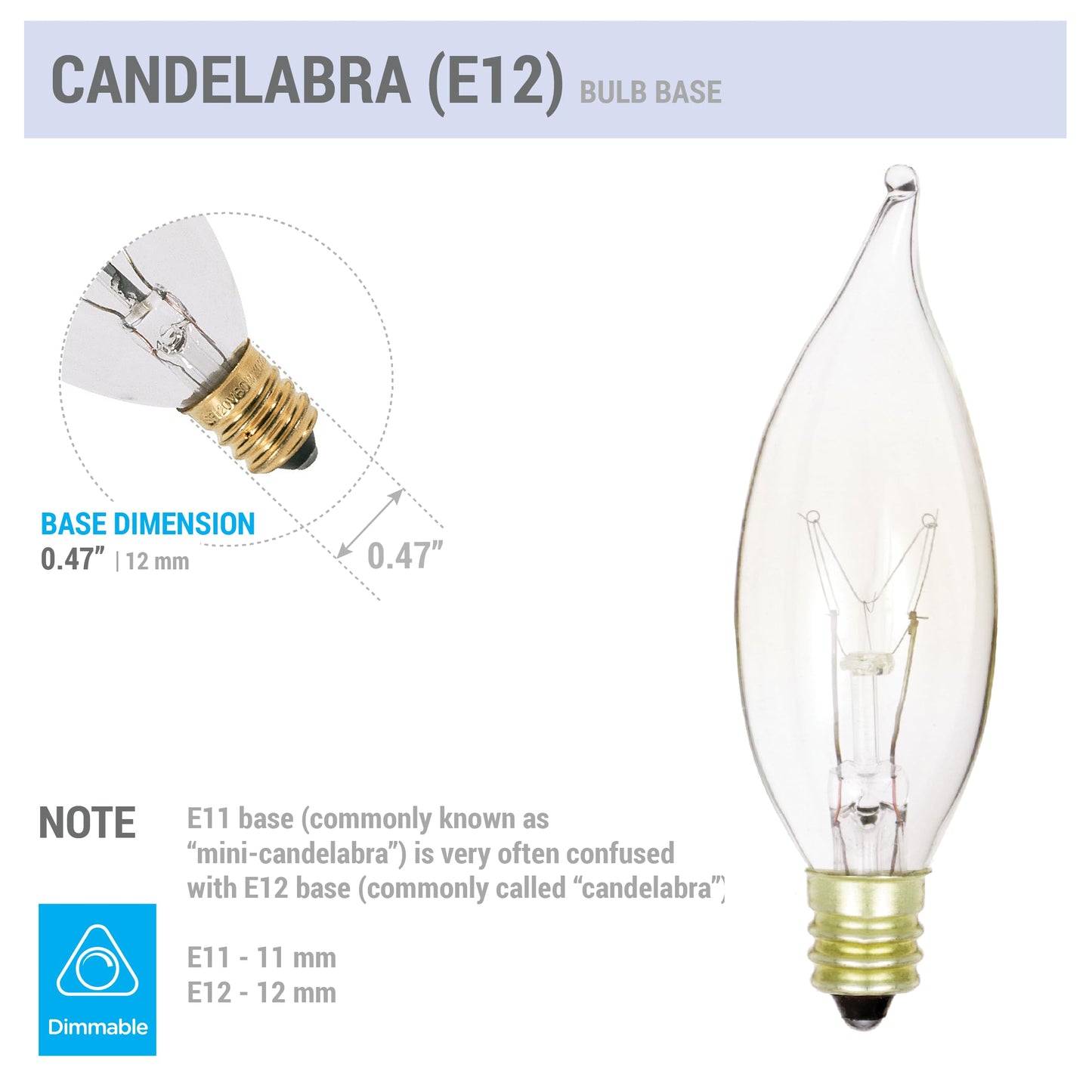 KOR 15W Clear Flame Tip Incandescent Bulbs, Candelabra E12, 12-Pack