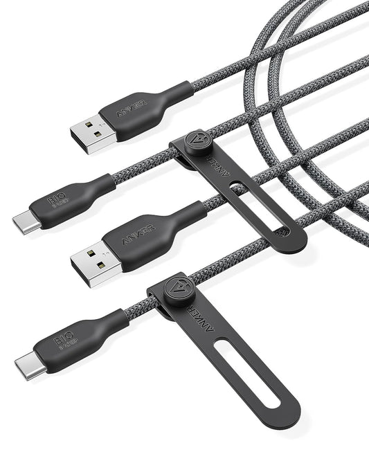 Anker Cable Bio-Briaded, Durable USB A to USB C Charger Cable for Samsung Galaxy Note Series, LG V30 (2 Pack, 6FT, Black)
