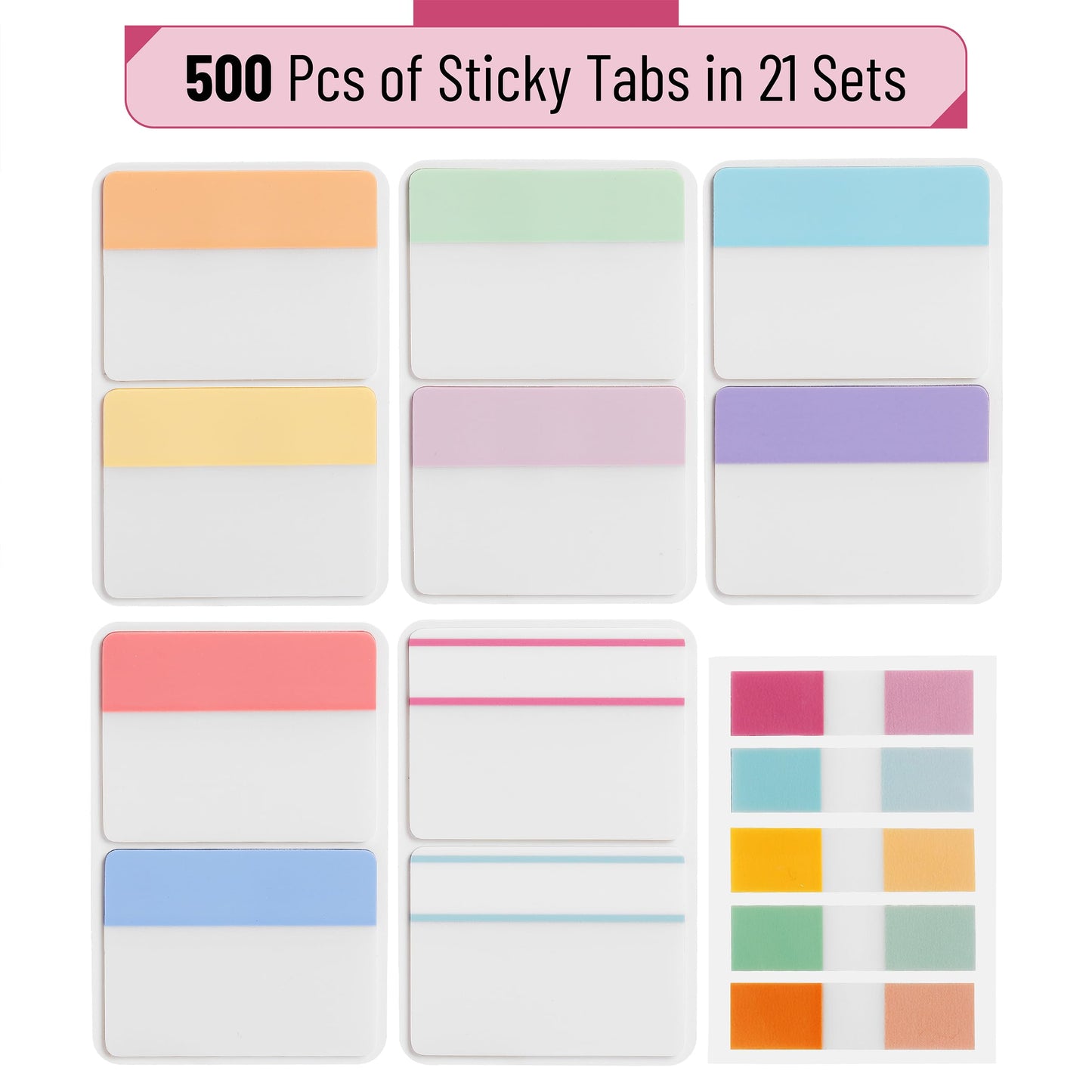 Mr. Pen- Sticky Index Tabs, 500 pcs, 21 Sets, Pastel