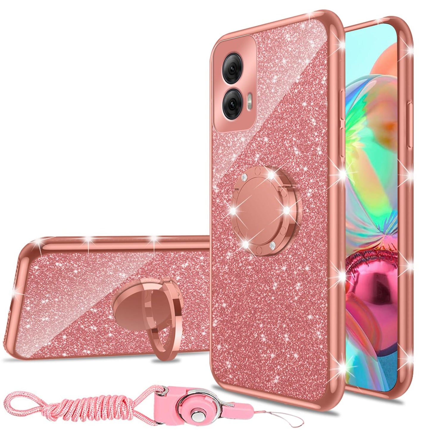 nancheng Cute Bling Glitter Phone Case for Motorola Moto G Power 5G 2024 Luxury Sparkly Soft TPU Anti Scratch Anti-Drop Cover with Ring Stand