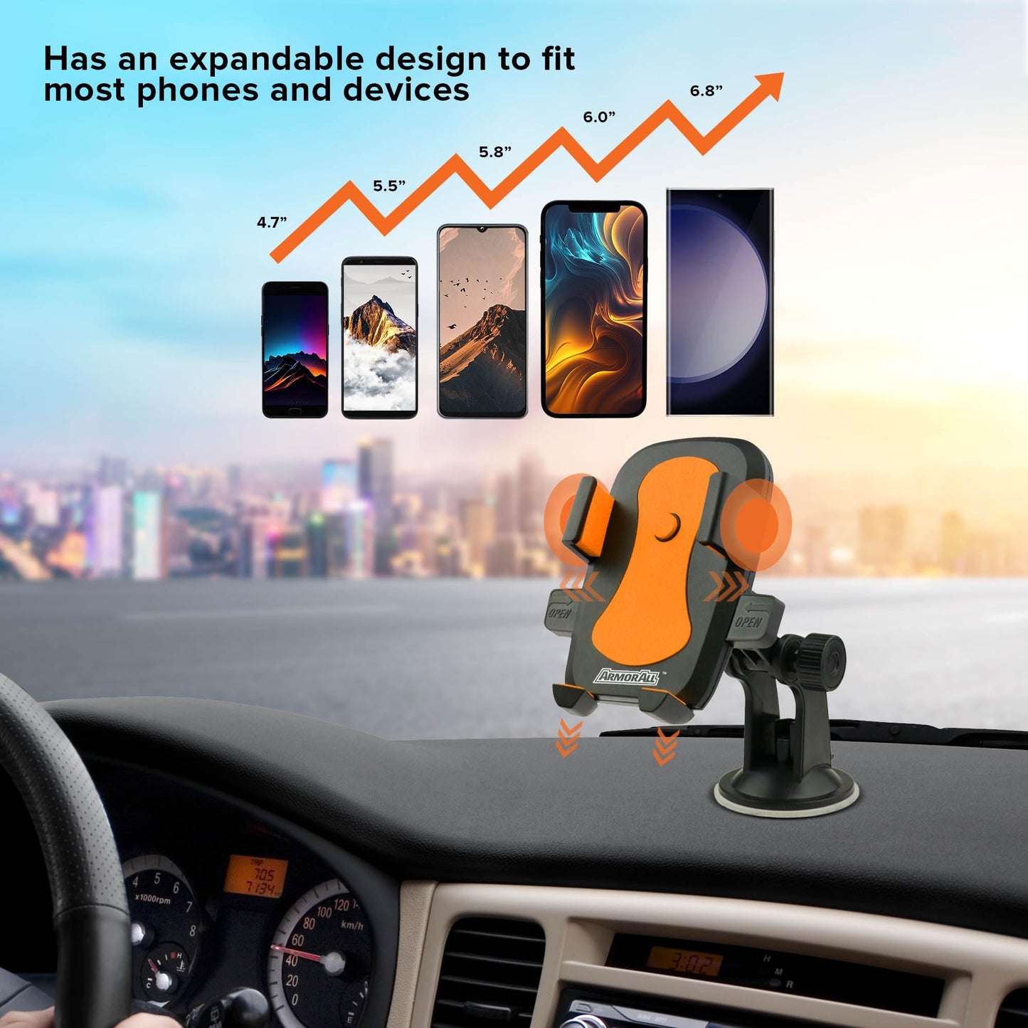 Armor All Phone Mount for Cars, 3-in-1 Phone Holder, Suction Dashboard, Windshield, & Vent Mount, 360° Rotation, Fits iPhone Max, Android, and All