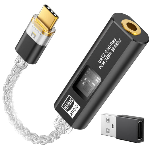 MoKo USB C to 3.5mm Audio Adapter, Dual DAC Chip CX31993 & MAX97220, 32bit/384KHz Audio Dongle with HiFi Amplifier, Type C to Headphone 3.5mm Aux