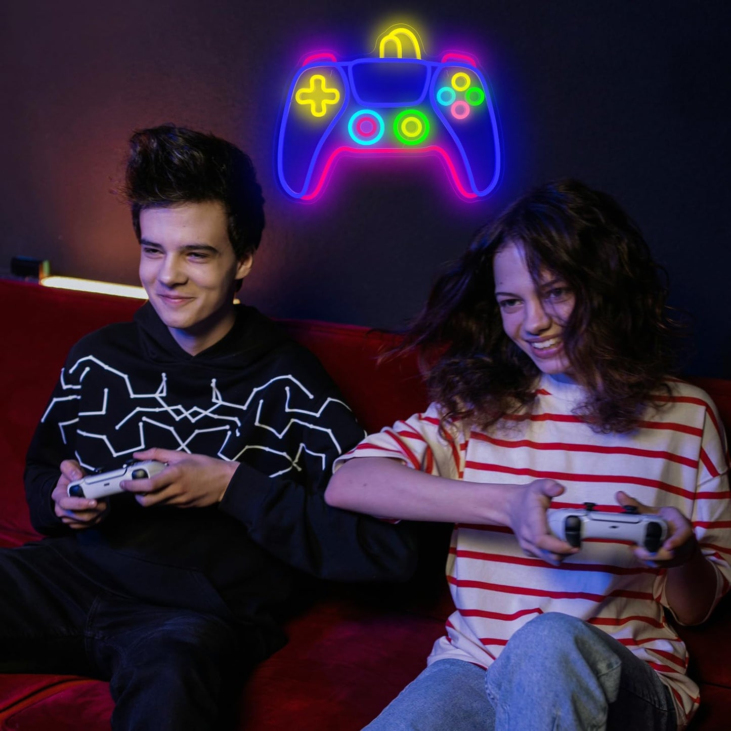 Gamer Neon Sign 17'' x 13'' Big Colorful Gaming Controller Neon Light Dimmable USB Powered Gamepad Shaped Gaming Led Light Up Sign for Teens Boys