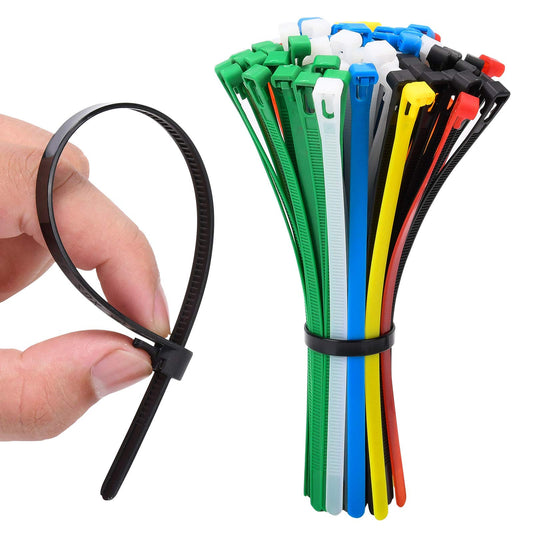 CSZD Releasable Zip Ties, Reusable Nylon Cable Ties 8 inch, Adjustable Wire Ties for Office Home Garden Use, 100 Pcs, Multicolor