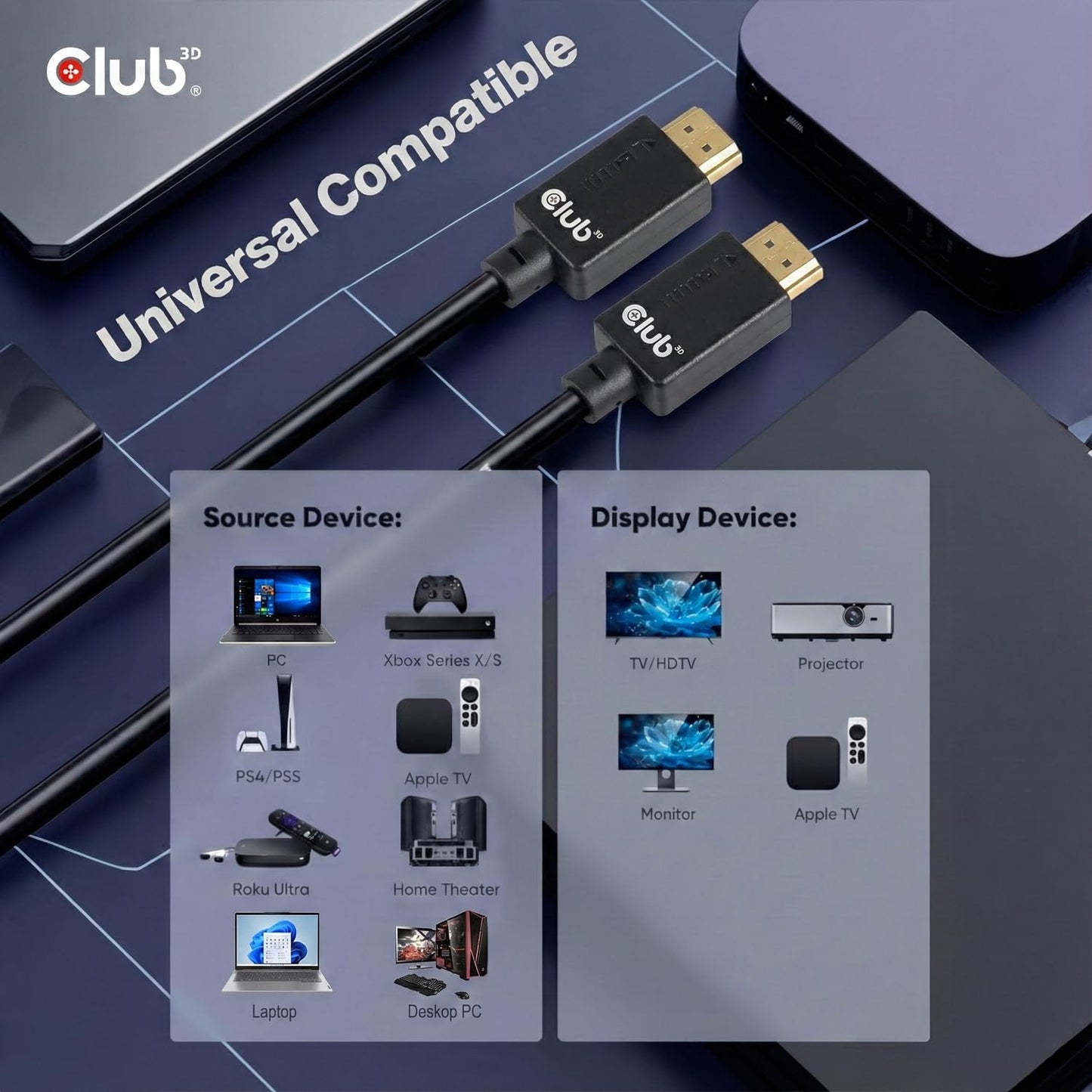 Club3D CAC-1372 Ultra High Speed HDMI 2.1 Certified Cable 4K 120Hz 8K 60Hz M/M 2m - 6.56ft