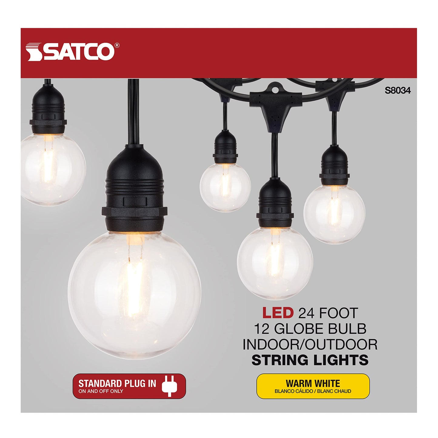 Satco S8034 LED Indoor/Outdoor String Lights, Black, G25 Bulbs, 24 Feet (Pack of 1)