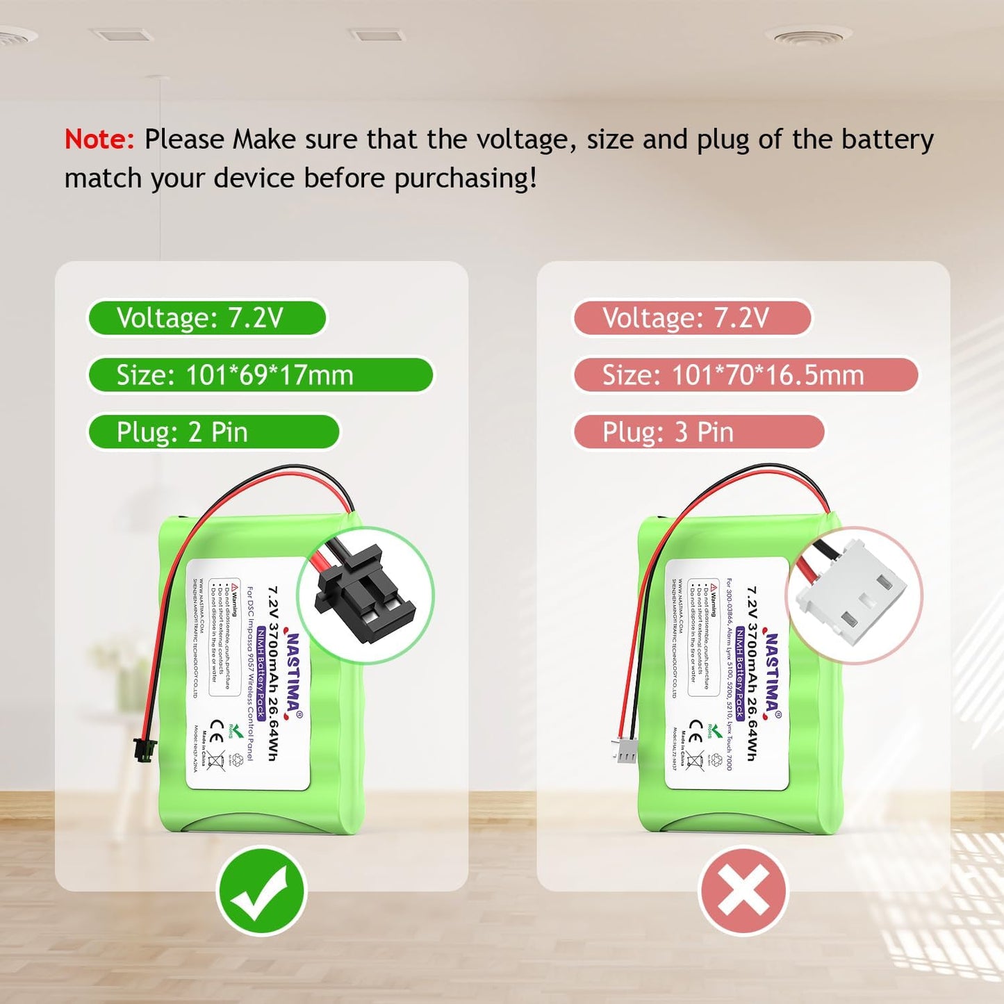 NASTIMA NIMH Battery Replacement for ADT DSC IMPASSA 9057 SCW9055 SCW9057 BH7236-SS 17000145 17000152 Wireless Home Security System | 7.2V 3700mAh
