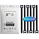 WAYSCO Reusable Cable Ties Black 8 inch (60 pcs), Cable Management Cable Organizer Cable Straps,Wire Cord Organizer Management Straps Ties.