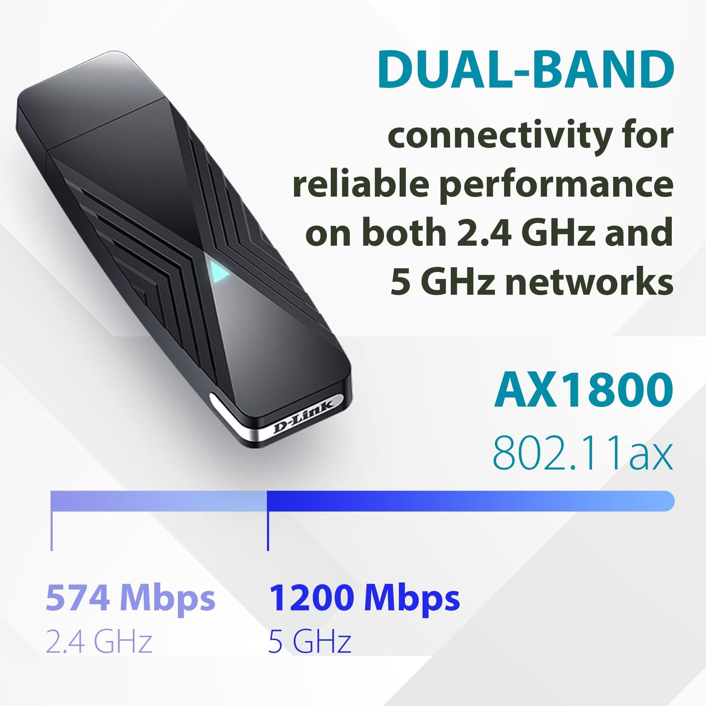 D-Link USB WiFi 6 Adapter AX1800 USB 3.0 Dual Band Long Range MU-MIMO Wireless Internet Network for Desktop PC Laptop Windows (DWA-X1850-B1) Black