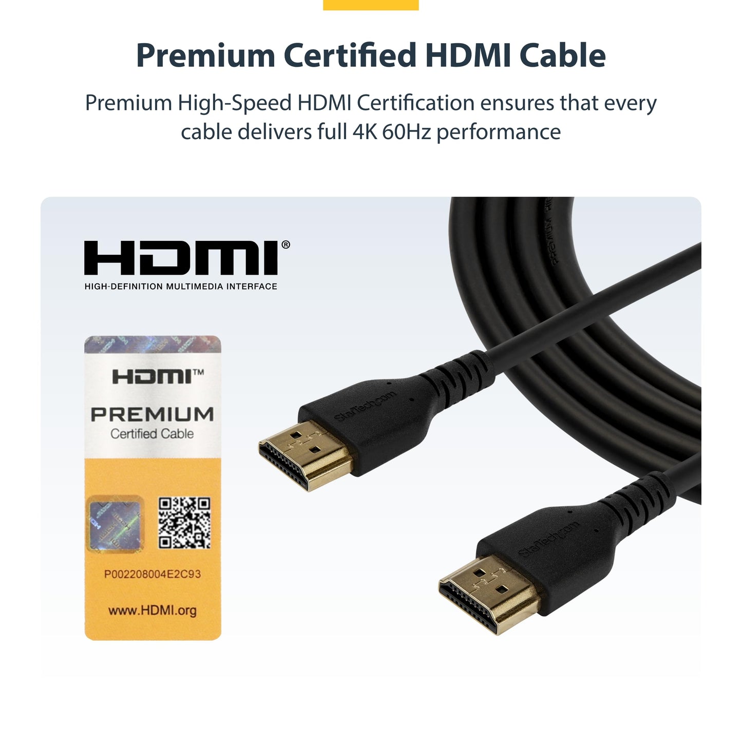 StarTech.com 3ft (1m) Slim HDMI Cable, Flexible Premium HDMI 2.0 Cord with Ethernet, UHD 4K 60Hz HDR10, Durable Aramid Fiber Design w/ TPE Jacket