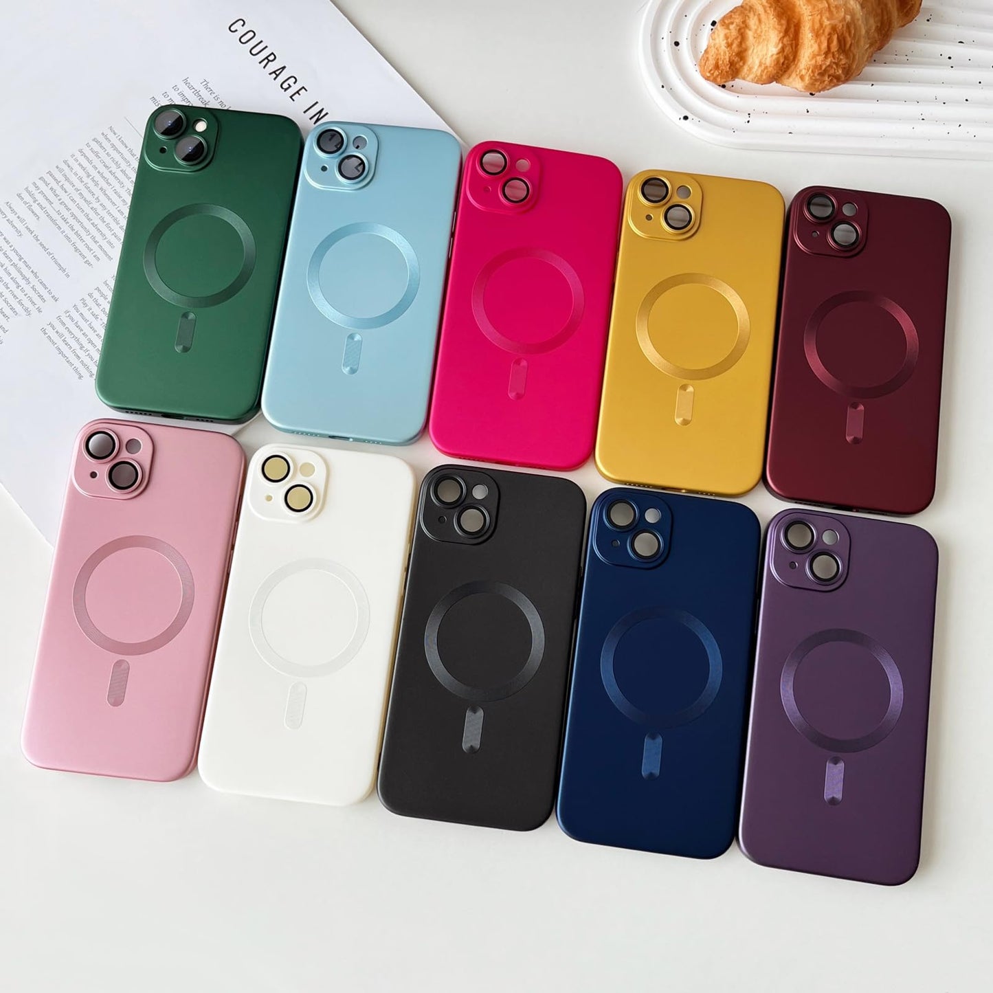 ankofave Magnetic for iPhone 15 Pro Max Phone Case for Women, Matte Luxury Soft Metallic Luster Design and Camera Lens Protector, Compatible