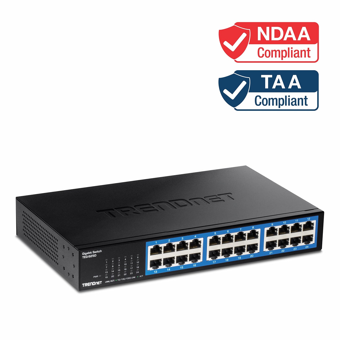 TRENDnet 24-Port Gigabit Desktop Switch, TEG-S25D, 24 x Gigabit RJ-45 Ports, 48Gbps Switching Capacity, Fanless Design, Metal Enclosure, Internal
