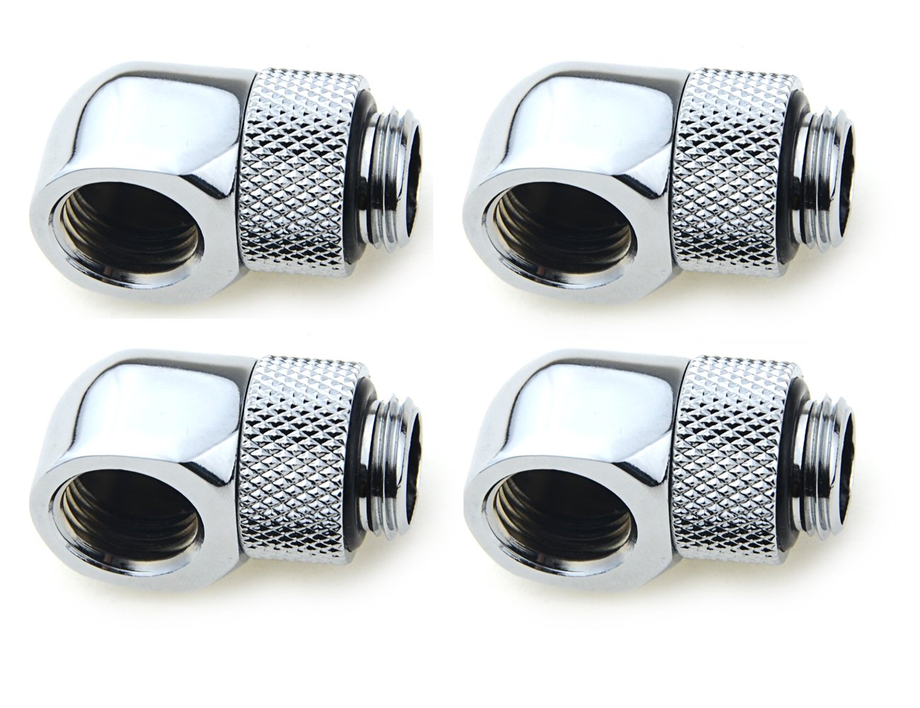 BXQINLENX Nickel-Plated Brass Silver Chrome G 1/4" Male to Female 90° Rotary Enhance Multi-Link Adapter Fitting for Computer Water Cooling System(4