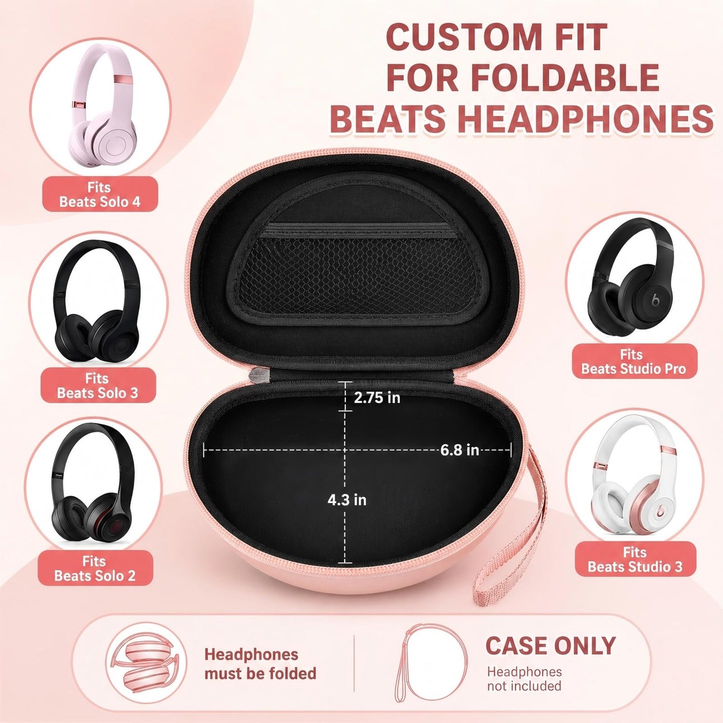COMECASE Hard Headphone Case Compatible with Beats Solo 2 3 4, Solo Pro, Studio Pro and Studio3, Water-Resistant Travel Carrying Case with Mesh