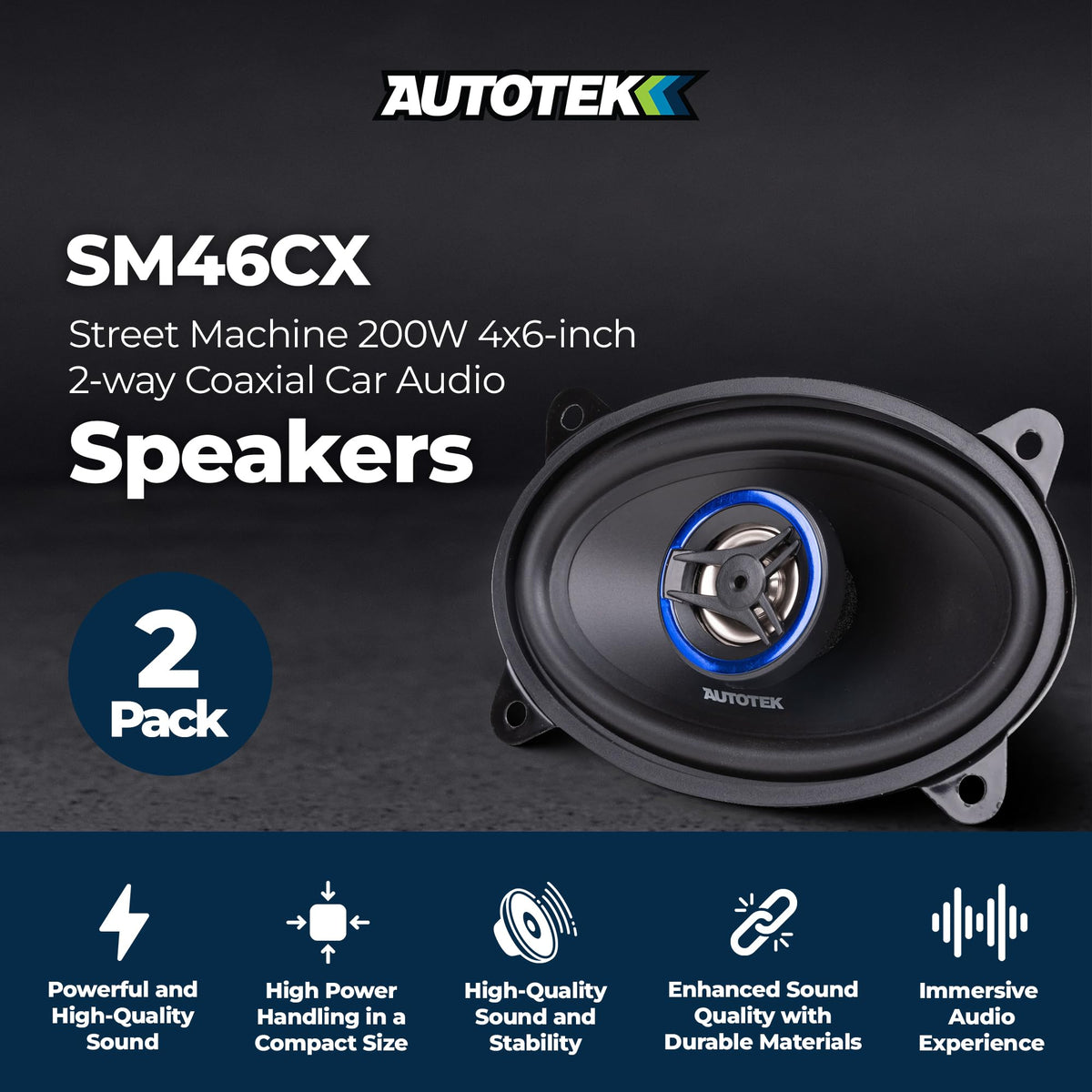 Autotek Street Machine 4x6 Inch 200W 2-Way Coaxial Speakers, Pair