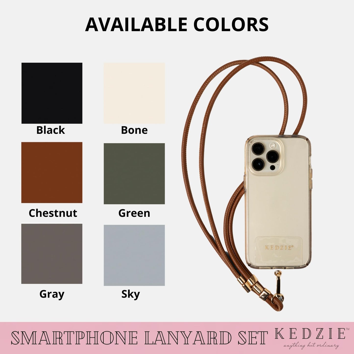 KEDZIE Smartphone Lanyard Set Vegan Leather Universal Phone Lanyard Adjustable Sliders Compatible with Most Smartphones - Gray