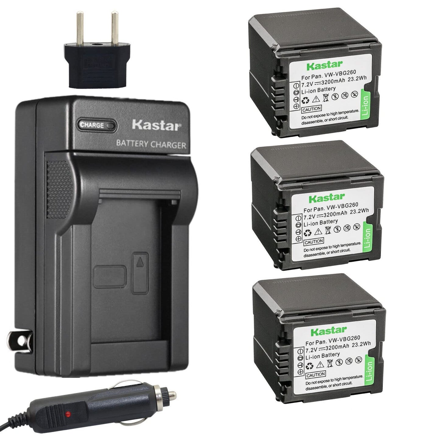 Kastar Battery 3-Pack + Charger Kit for VW-VBG260 AG-AC7 AG-AF100 AG-HMC40 AG-HMC80 AG-HMC150 HDC-HS250 HDC-HS300 HDC-HS700 HDC-SD600 HDC-SD700