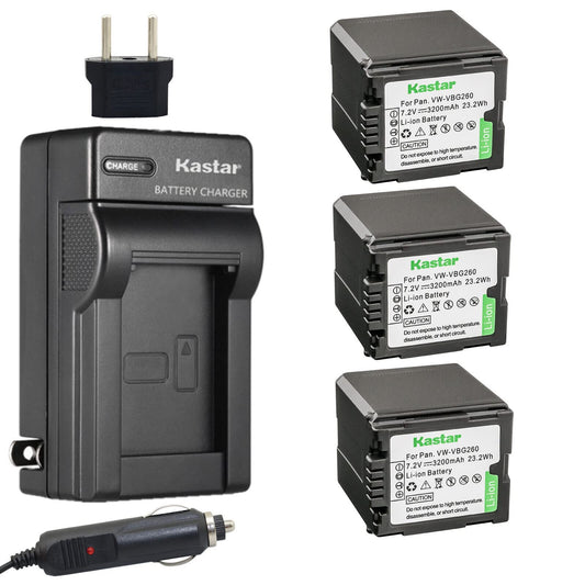 Kastar Battery 3-Pack + Charger Kit for VW-VBG260 AG-AC7 AG-AF100 AG-HMC40 AG-HMC80 AG-HMC150 HDC-HS250 HDC-HS300 HDC-HS700 HDC-SD600 HDC-SD700