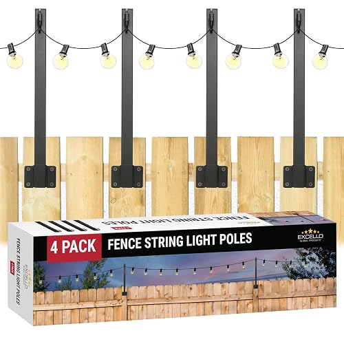 EXCELLO GLOBAL PRODUCTS 4 Pack of 1.3' Fence String Light Poles