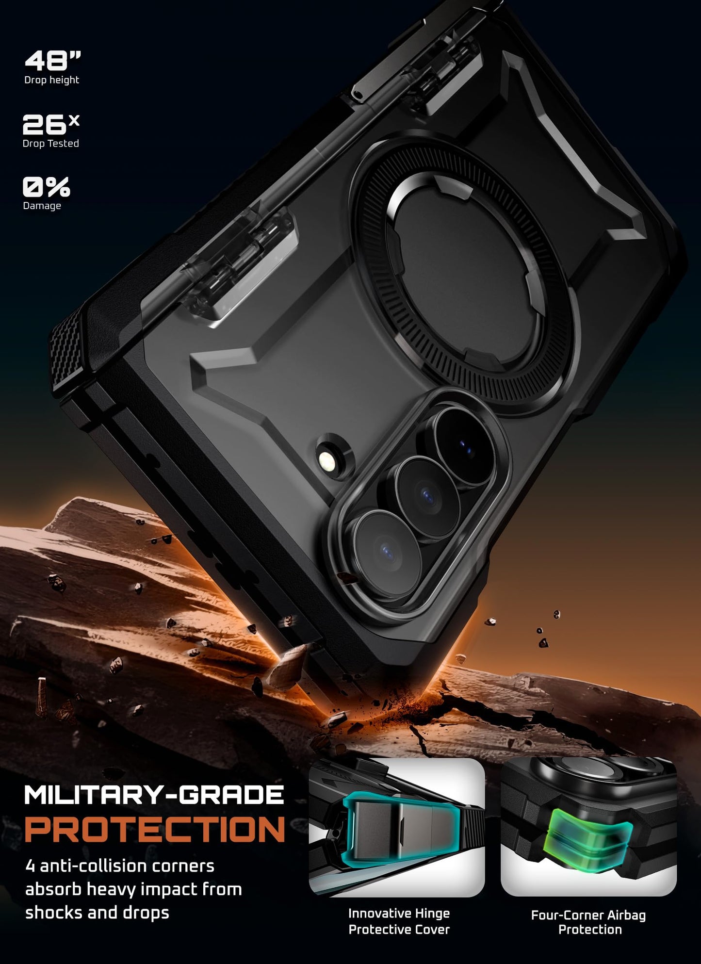 SUPCASE for Samsung Galaxy Z Fold 7 Case with Kickstand (UB Grip), [Compatible with MagSafe] [Built-in Tempered Glass Screen Protector] [Hinge