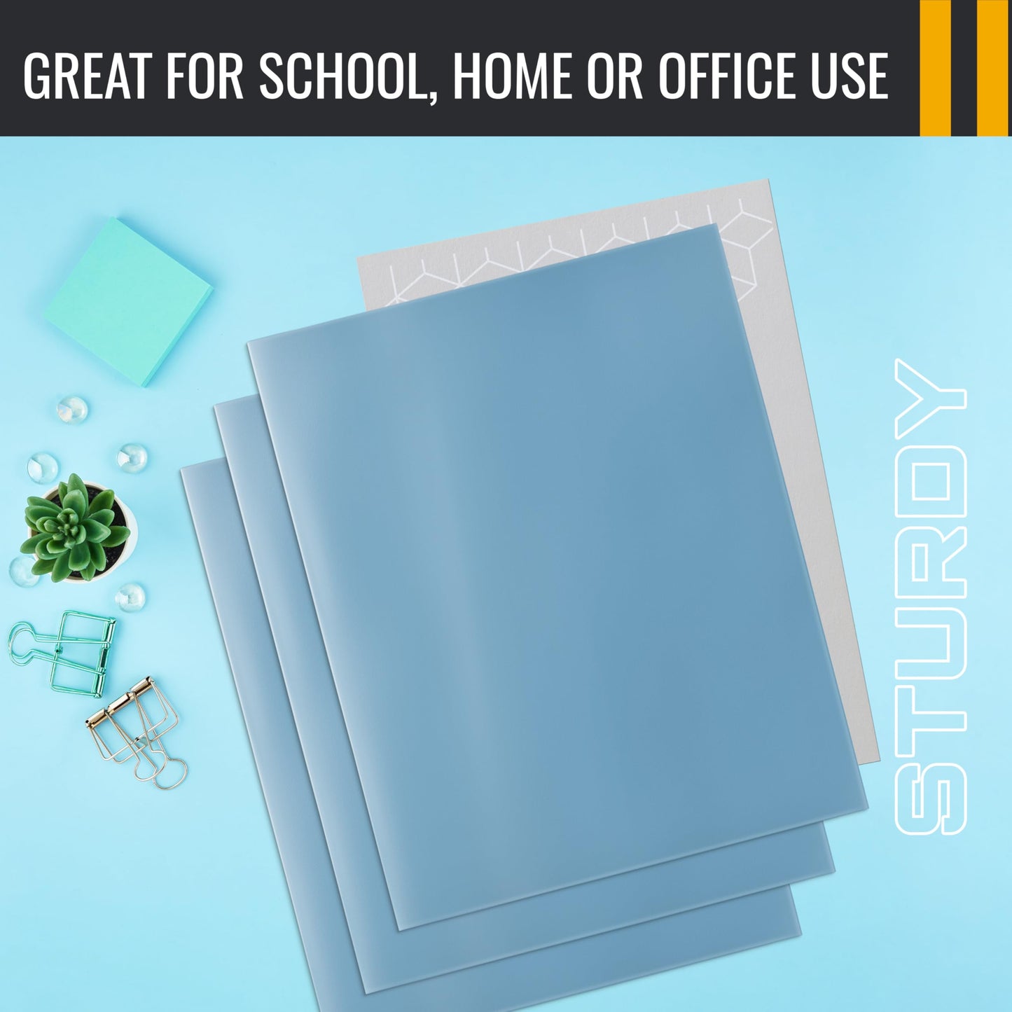 Better Office Products 2 Pocket Glossy Laminated Light Blue Paper Folders, Letter Size, Lt. Blue Paper Portfolios Box of 25 Light Blue Folders