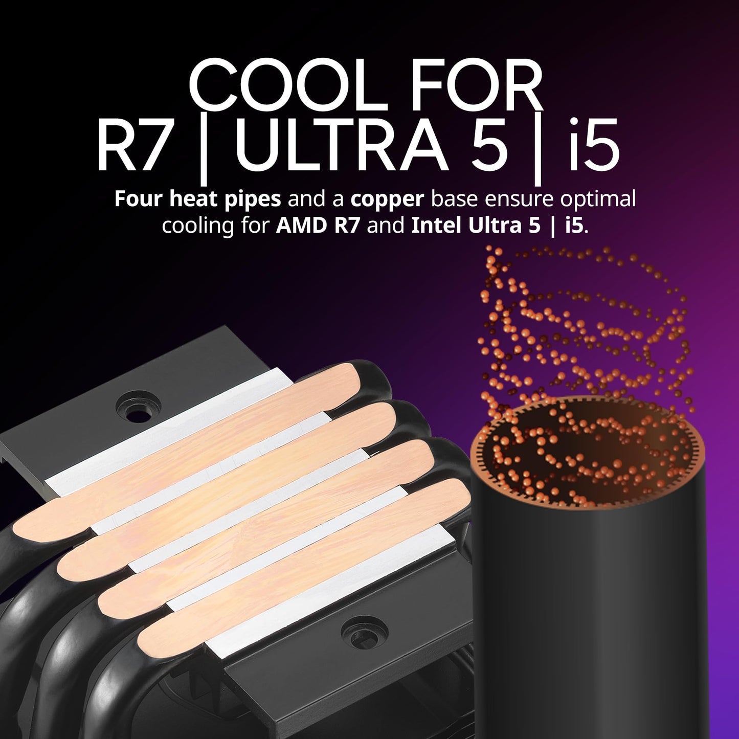 Cooler Master Hyper 411 Nano CPU Air Cooler, SickleFlow 92 PWM Fan, 4 Copper Heat Pipes, 136mm Tall, Sleek Top Cover, AMD Ryzen AM5|AM4, Intel LGA