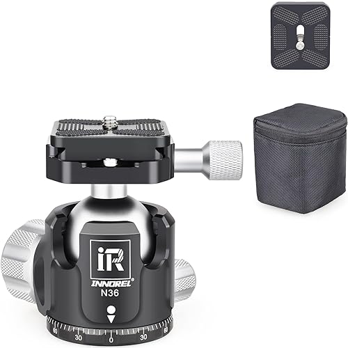 Low Profile Tripod Ball Head-INNOREL N36, Panoramic CNC Metal Camera Tripod Ball Head with Two 1/4" Screw Arca Swiss Quick Release Plates