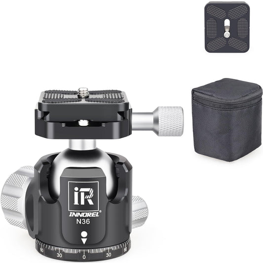 Low Profile Tripod Ball Head-INNOREL N36, Panoramic CNC Metal Camera Tripod Ball Head with Two 1/4" Screw Arca Swiss Quick Release Plates