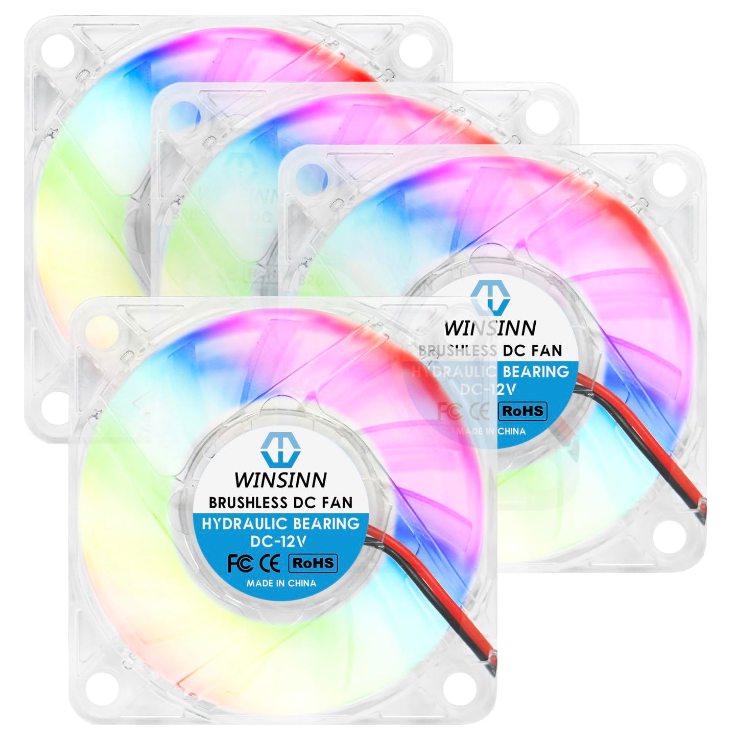 WINSINN 60mm RGB Fan 12V, LED Colorful Micro 24 Volt Fans 6010 Hydraulic Bearing, Brushless Cooling 60x10mm 2PIN, Works with 3D