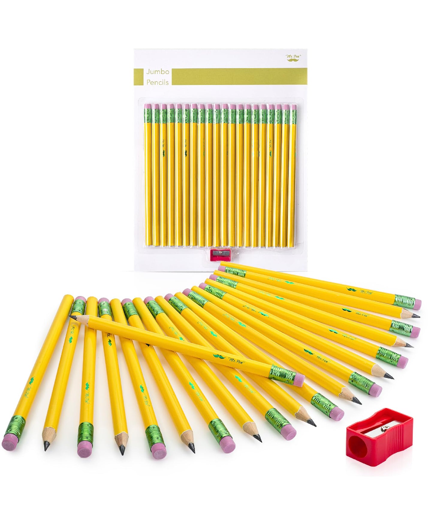 Mr. Pen- Jumbo Pencils, 20 Pack with 1 Sharpener, Yellow Barrels