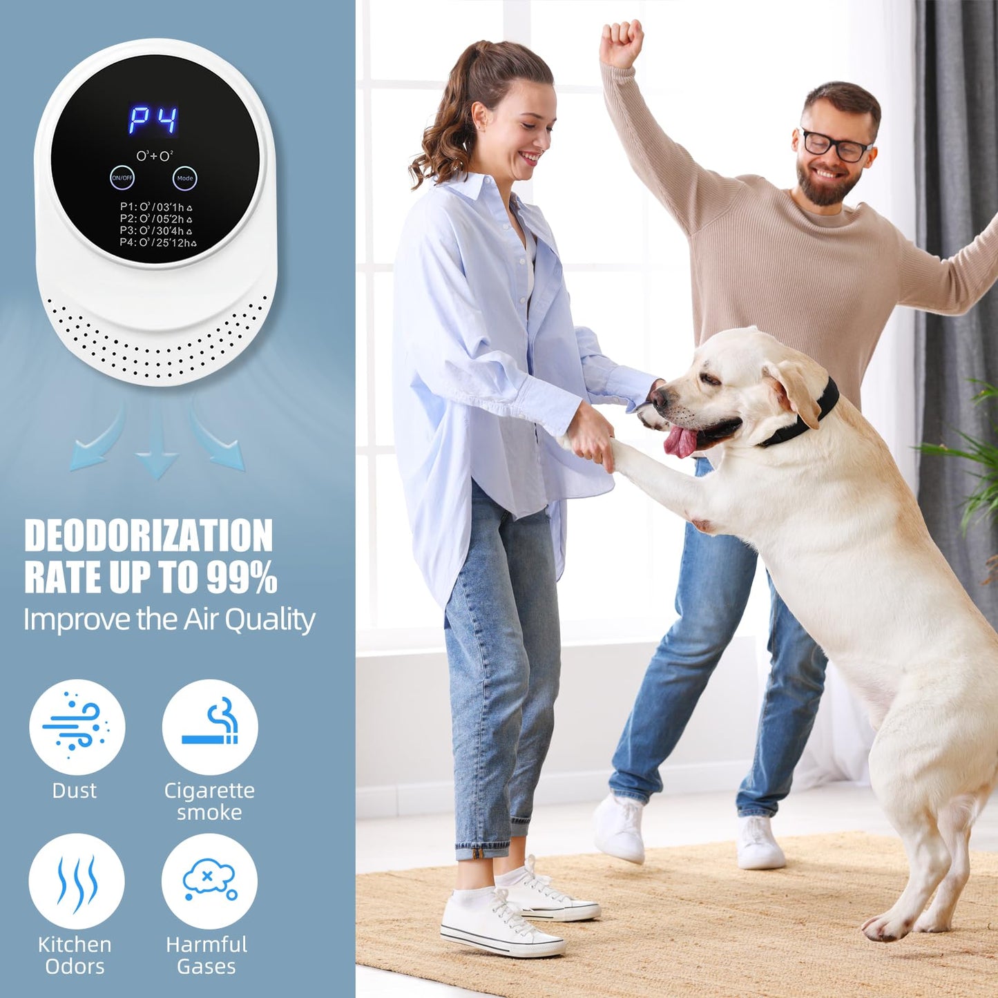 Ozone Odor Eliminator for Strong Odor Plug in Air Fresheners for Home 99% Cat Litter Deodorizer Ionizer Air Purifier Ozone for Bedroom Toilet Kitchen