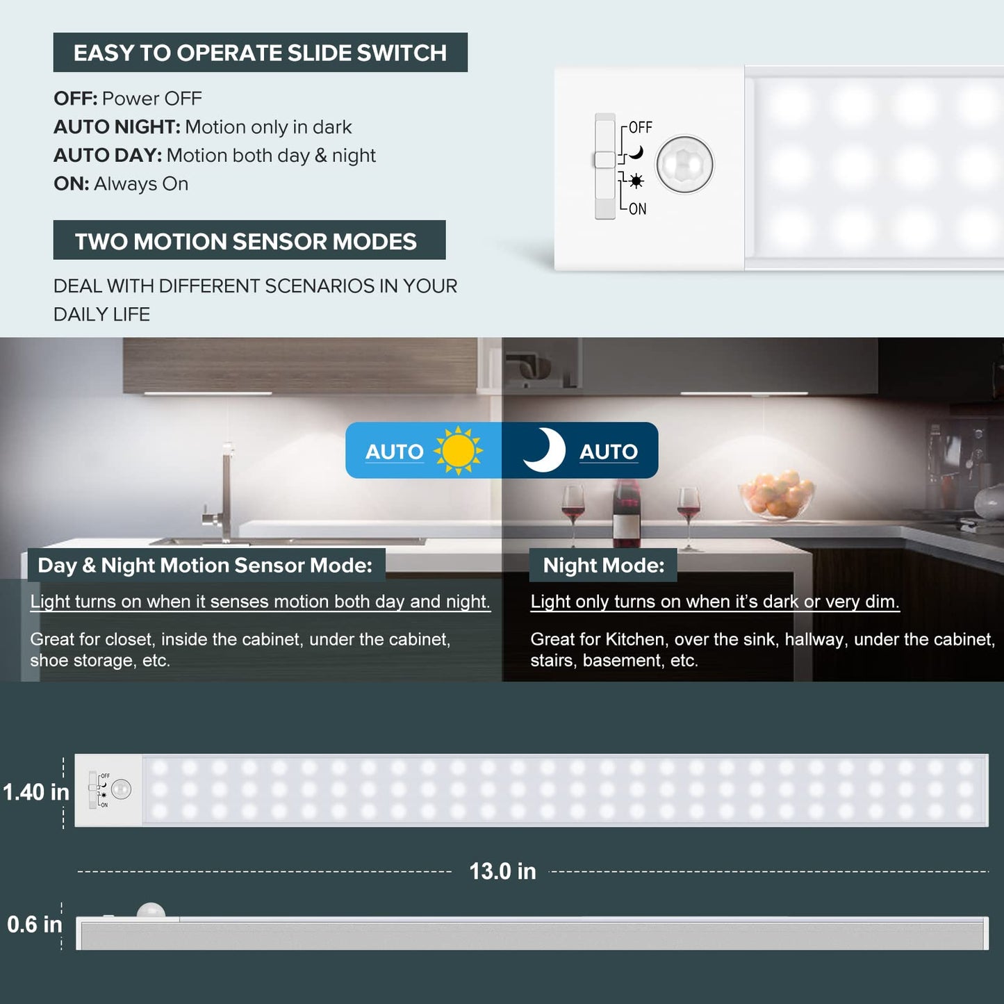 Alivation 60 LED Closet Lights Battery Powered LED Lights, Bright Under Cabinet Lighting, Motion Sensor Light Indoor, Wireless Lights, 2400mah