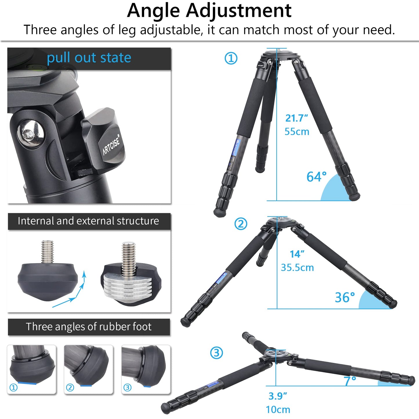 Carbon Fiber Tripod Heavy Duty Bowl Tripod ARTCISE AS90C Ultra Stable Carbon Stand with 75mm Bowl and Adapter 10 Layers Carbon Fiber 40mm Leg Tube Max