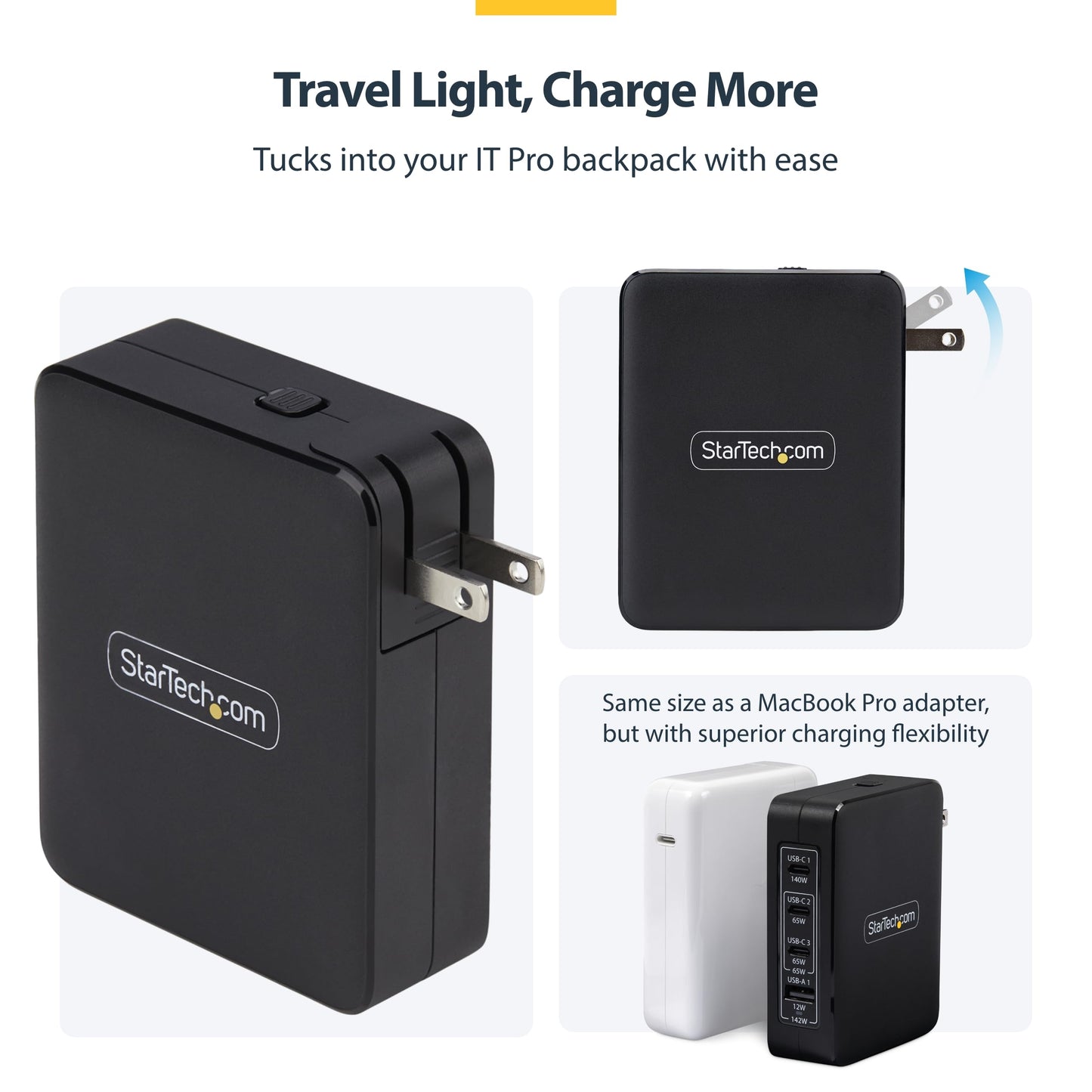 StarTech.com 140W USB-C Wall Charger, 3X USB-C/1x USB-A, PD 3.1 GaN Power Adapter for MacBook, Dell XPS/Inspiron/Precision