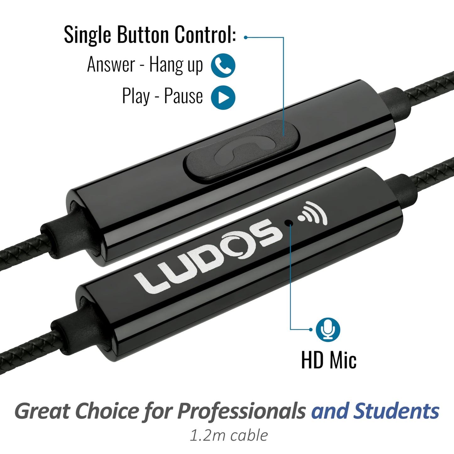 LUDOS Clamor Wired Earbuds in-Ear Headphones, 5 Years Warranty, Earphones with Microphone, Noise Isolating Ear Buds, Memory Foam for iPhone, Samsung