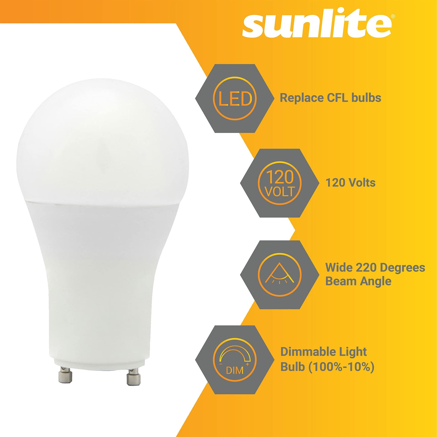 Sunlite 82100 LED A19 Light Bulb, 12 Watts (75 Watts Equivalent), 1100 Lumens, 120 Volts, Dimmable, GU24 Base, 90 CRI, Title-24 Compliant, UL Listed