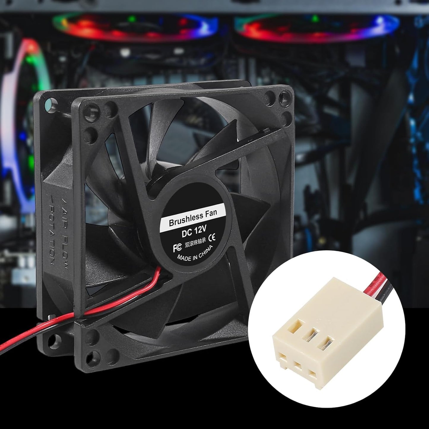 ALMOCN 2PCS 80mm DC Brushless Cooling Fan 12V High Airflow Cooling Fan Dual Ball Bearing 2 Wire 3 Pin for PC Case Computer RV Refrigerator, 80 x 25mm