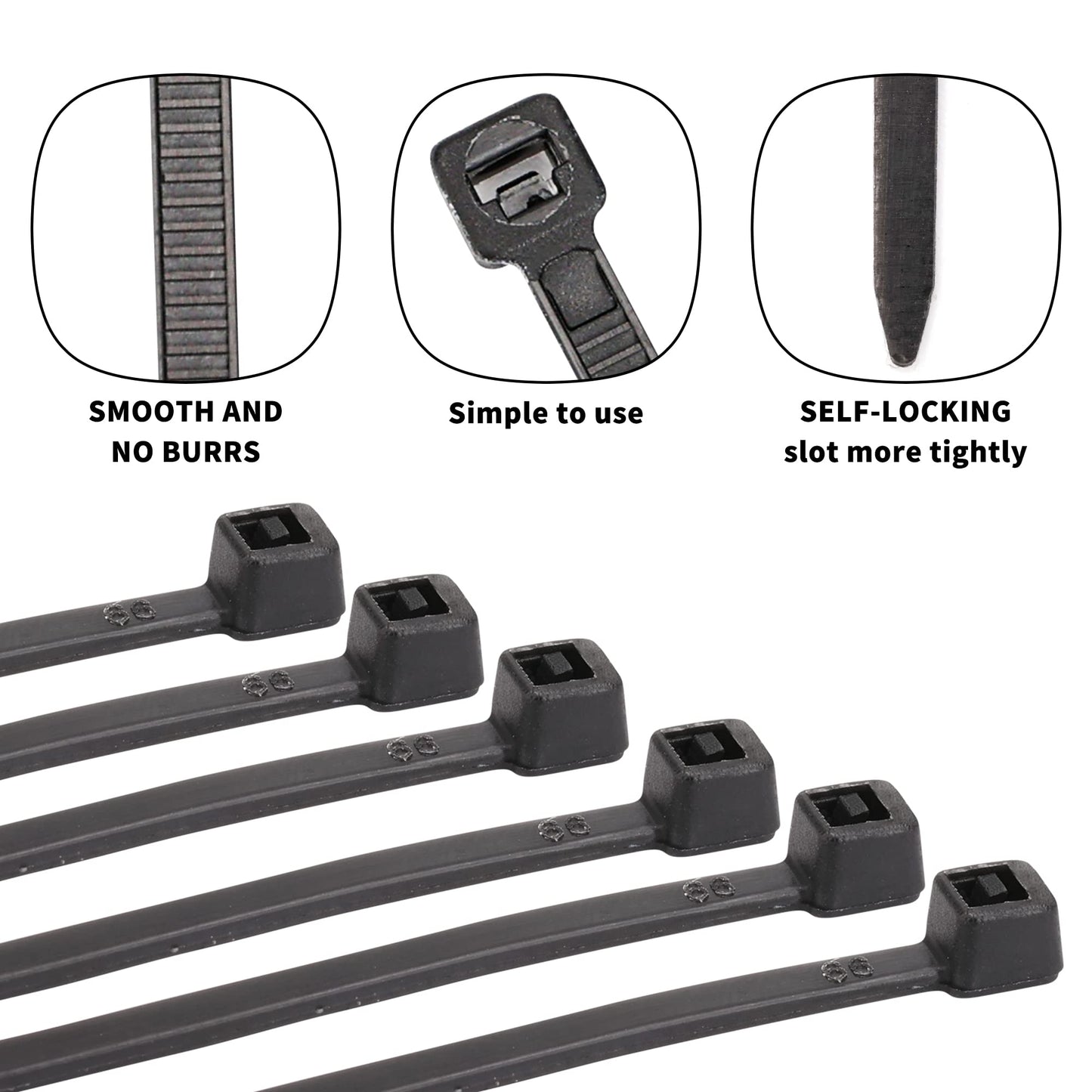 CNAM 4” Black Zip Ties, 500 Pack, 20lb Strength, UV Resistant Small Nylon Cable Ties, Self-Locking 4 Inch Tie Wraps for Indoor and Outdoor, 4? 500PCS