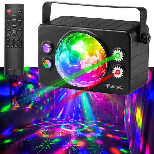 Laucnpty 4 in 1 Party Lights Dj Disco Ball Light with Sound Activated and 6 Lighting Colors, LED Stage Strobe Lamp for Home Indoor Room Dance Parties