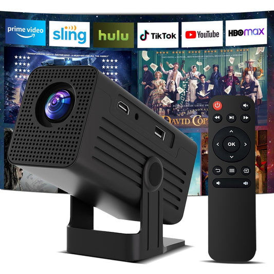 Mini Projector, Portable Projector 4K Support, Full HD 1080P Outdoor Movie Projector with WiFi6 and Bluetooth,Auto Focus with Built-in Apps