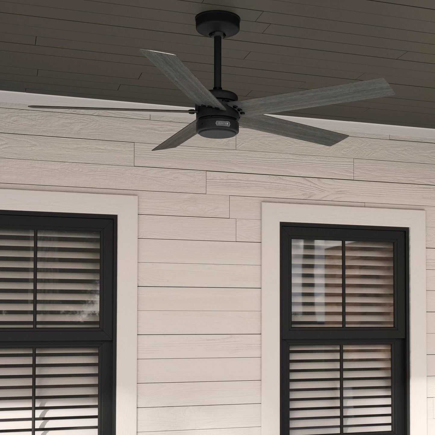 Hunter Fan 52 inch Ceiling Fan with No Light, Outdoor or Indoor Matte Black Ceiling Fan for Porch, Living Room, Office, Kitchen, Garage, 5 Blades