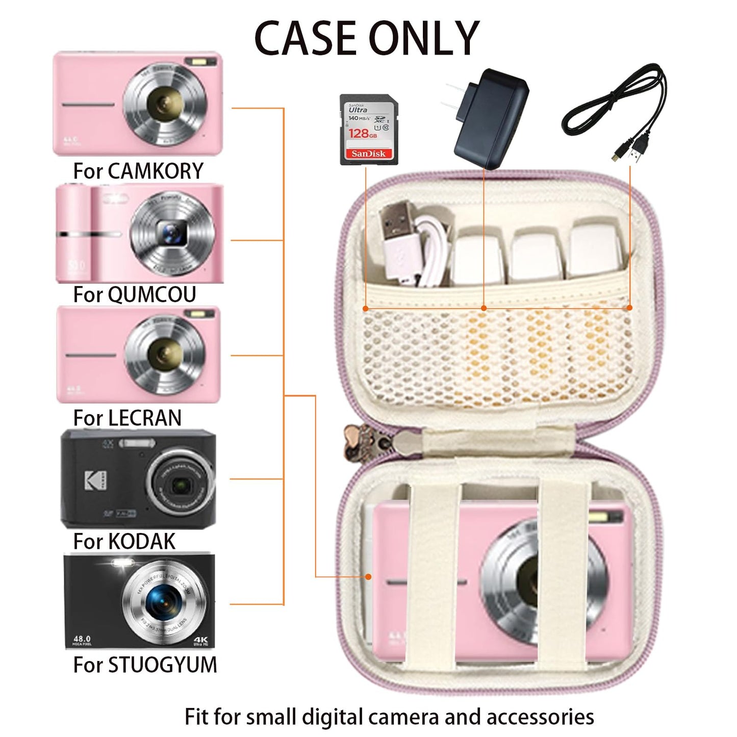 VNEIRY portable came cases Digital Camera Case for CAMKORY, Kodak, Canon & More - Small Travel Compact Pouch with Mesh Pocket for Accessories & SD